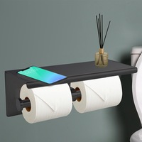 Traderight Toilet Paper Holder Double Roll Stainless Steel Hook Bathroom Rack Wall Black
