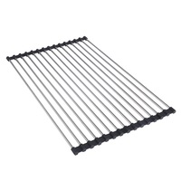 Roll Up Dish Rack Drainer Over Sink Stainless Steel Plate Holder Stand With Tray