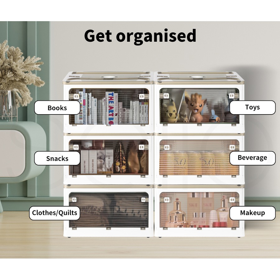 STACKED Storage Box Plastic Stackable Container Clothes Wardrobe Organiser 5 Side Open