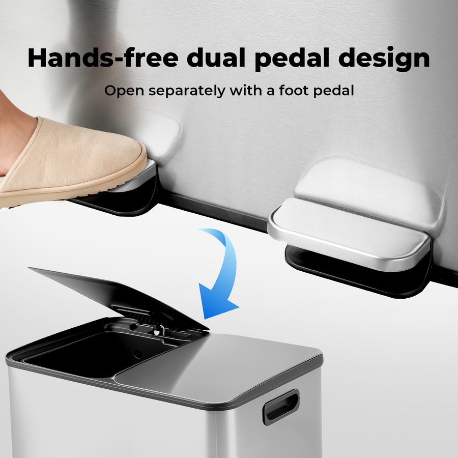 Toque 60L Pedal Bin Stainless Steel Kitchen Trash Waste Can Recycling Dustbin