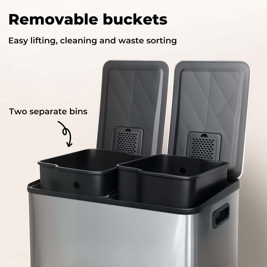 Toque 60L Pedal Bin Stainless Steel Kitchen Trash Waste Can Recycling Dustbin