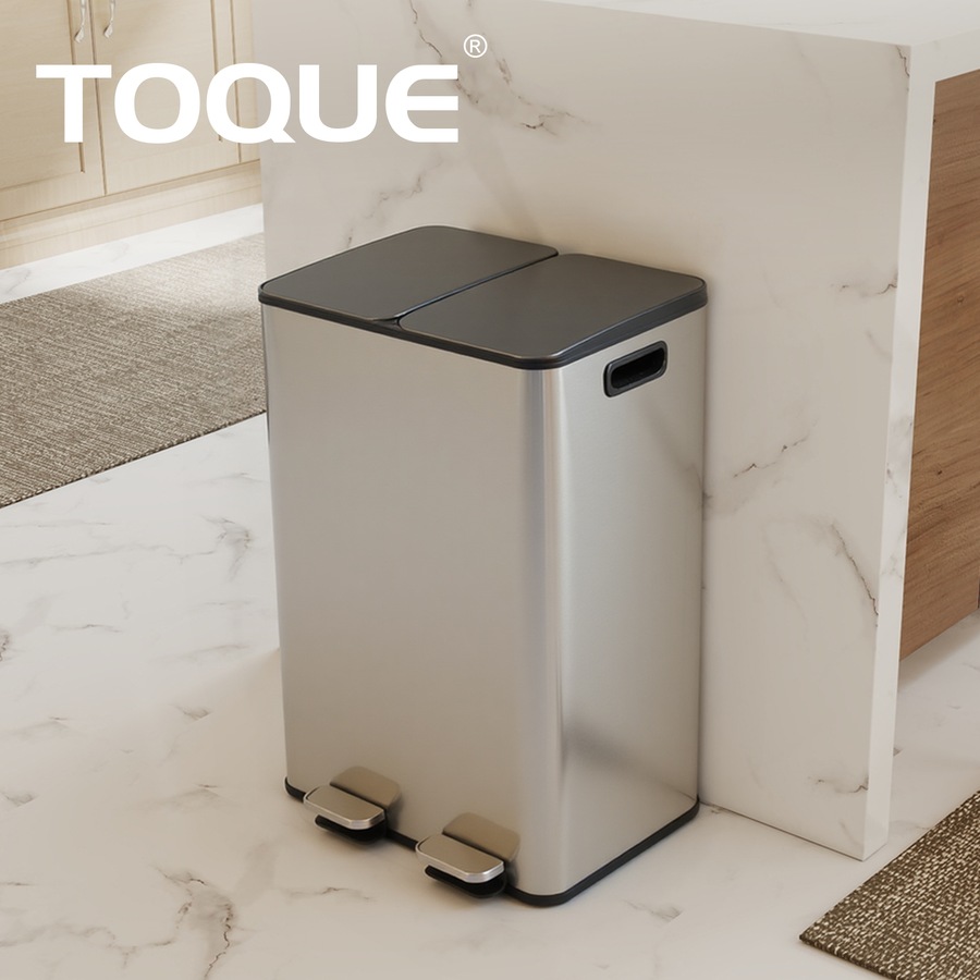 Toque 60L Pedal Bin Stainless Steel Kitchen Trash Waste Can Recycling Dustbin