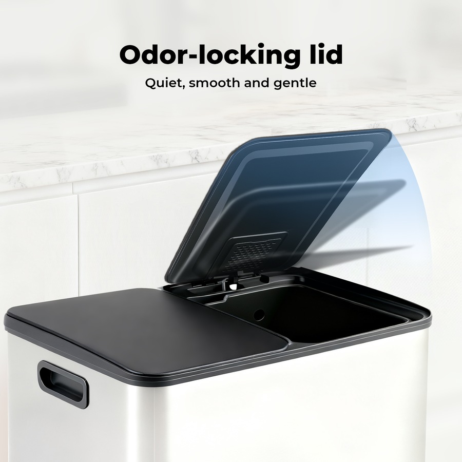 Toque 60L Pedal Bin Stainless Steel Kitchen Trash Waste Can Recycling Dustbin