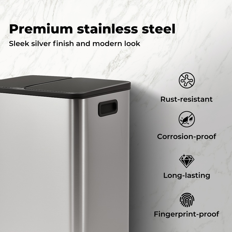 Toque 60L Pedal Bin Stainless Steel Kitchen Trash Waste Can Recycling Dustbin