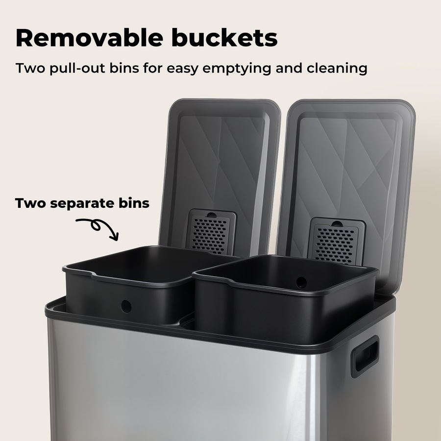 Toque 60L Pedal Bin Stainless Steel Kitchen Trash Waste Can Recycling Dustbin