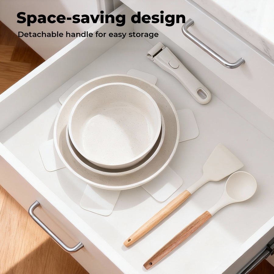 Toque 9-Piece Non Stick Cookware Set Kitchen Stackable Pots Fry Pan White