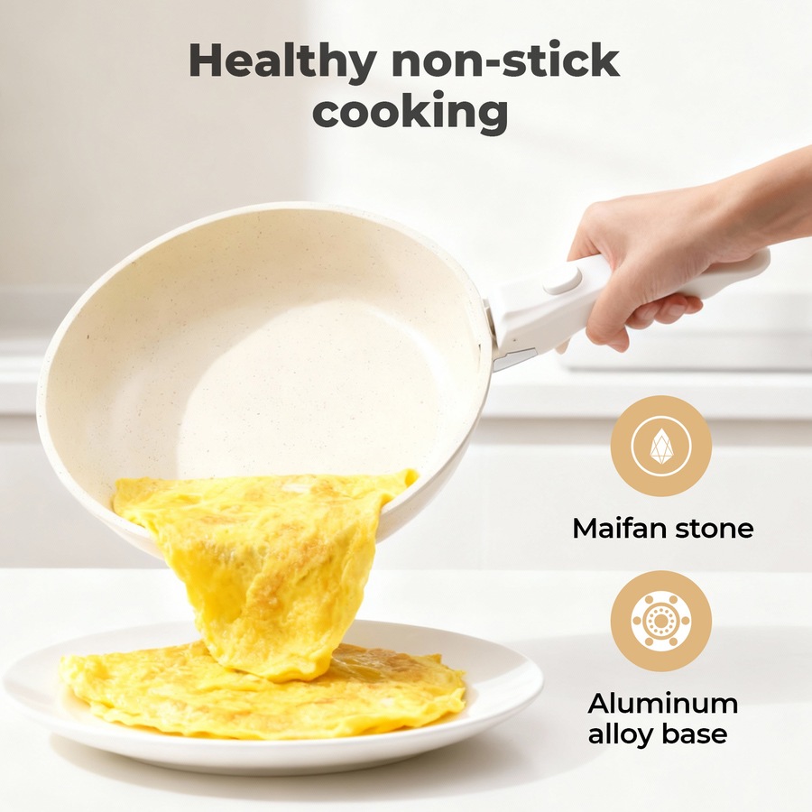 Toque 9-Piece Non Stick Cookware Set Kitchen Stackable Pots Fry Pan White