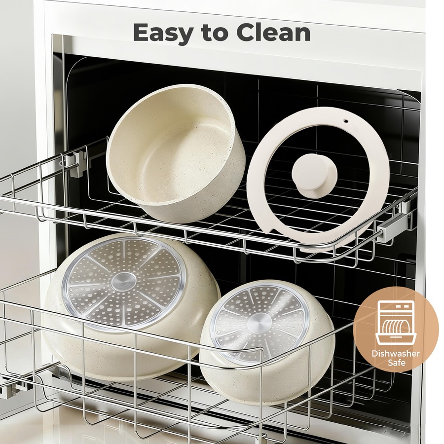 Toque 9-Piece Non Stick Cookware Set Kitchen Stackable Pots Fry Pan White