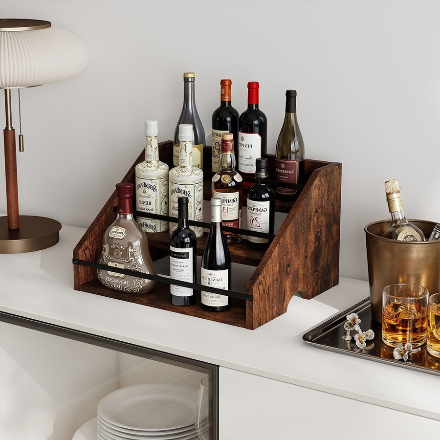 Toque Counter Top Wine Rack Storage Liquor Bottle Display Shelf Wooden Holders
