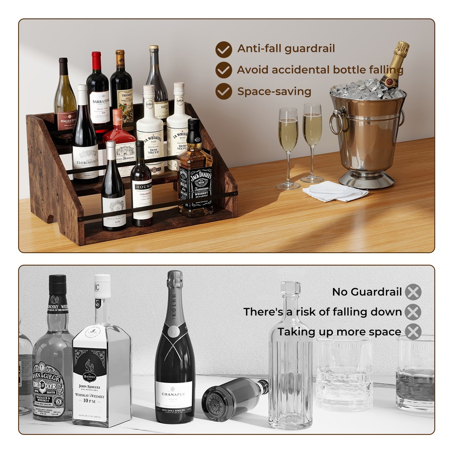 Toque Counter Top Wine Rack Storage Liquor Bottle Display Shelf Wooden Holders