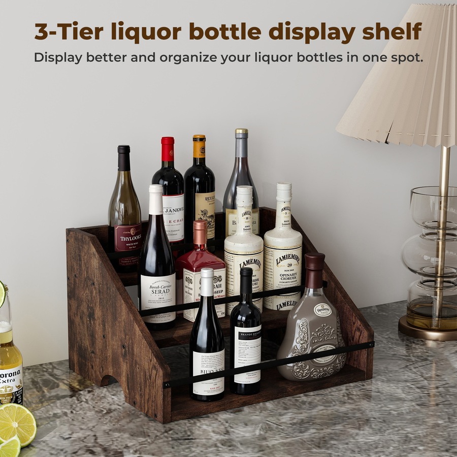 Toque Counter Top Wine Rack Storage Liquor Bottle Display Shelf Wooden Holders