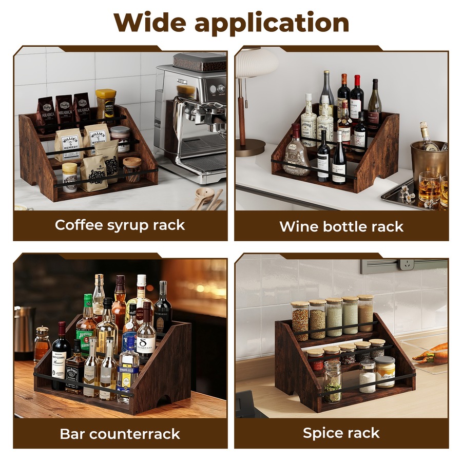 Toque Counter Top Wine Rack Storage Liquor Bottle Display Shelf Wooden Holders