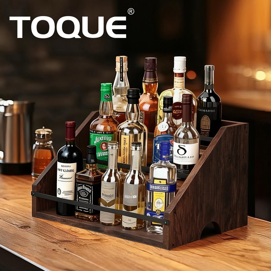 Toque Counter Top Wine Rack Storage Liquor Bottle Display Shelf Wooden Holders