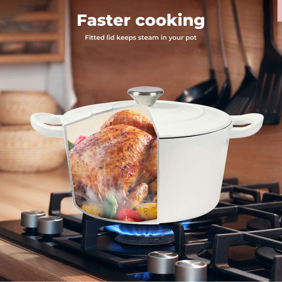 4L Toque Cast Iron Pot - White