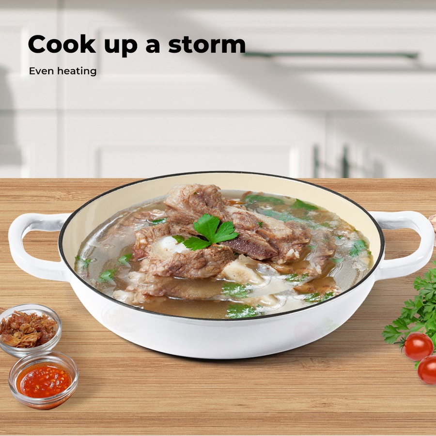 Toque Enamel Dutch Oven 4L Cast Iron Pan Casserole Pot Slow Cook with Lid White