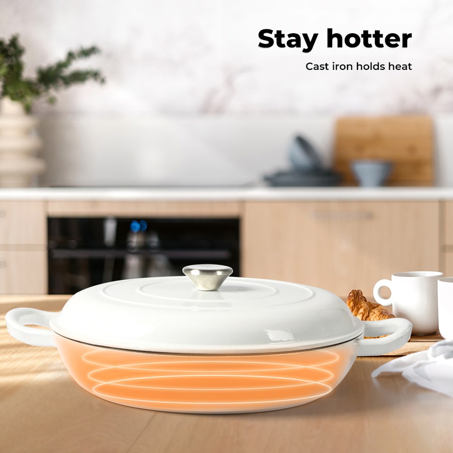 Toque Enamel Dutch Oven 4L Cast Iron Pan Casserole Pot Slow Cook with Lid White