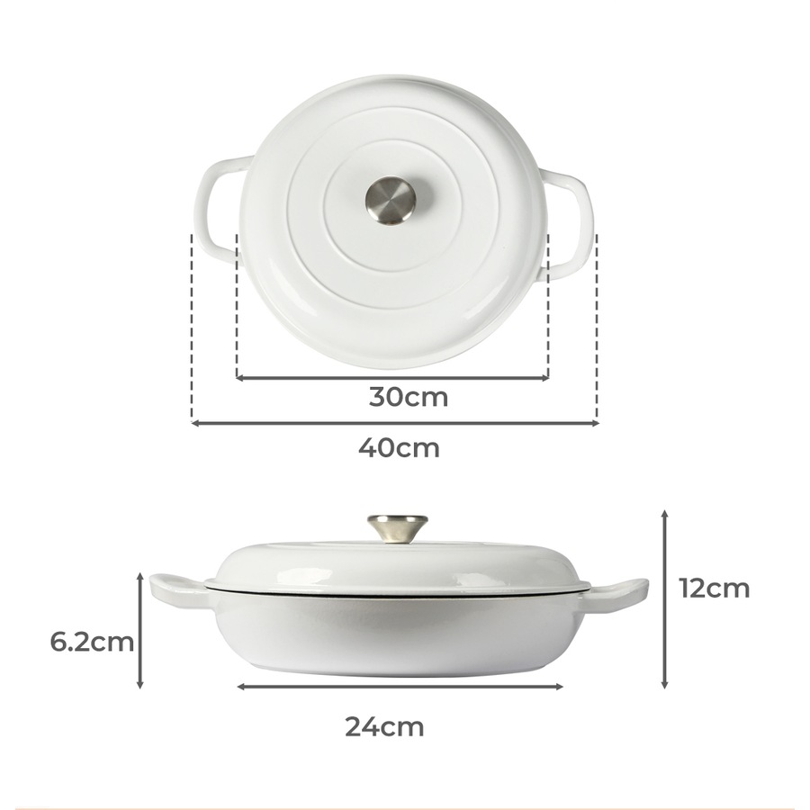 Toque Enamel Dutch Oven 4L Cast Iron Pan Casserole Pot Slow Cook with Lid White