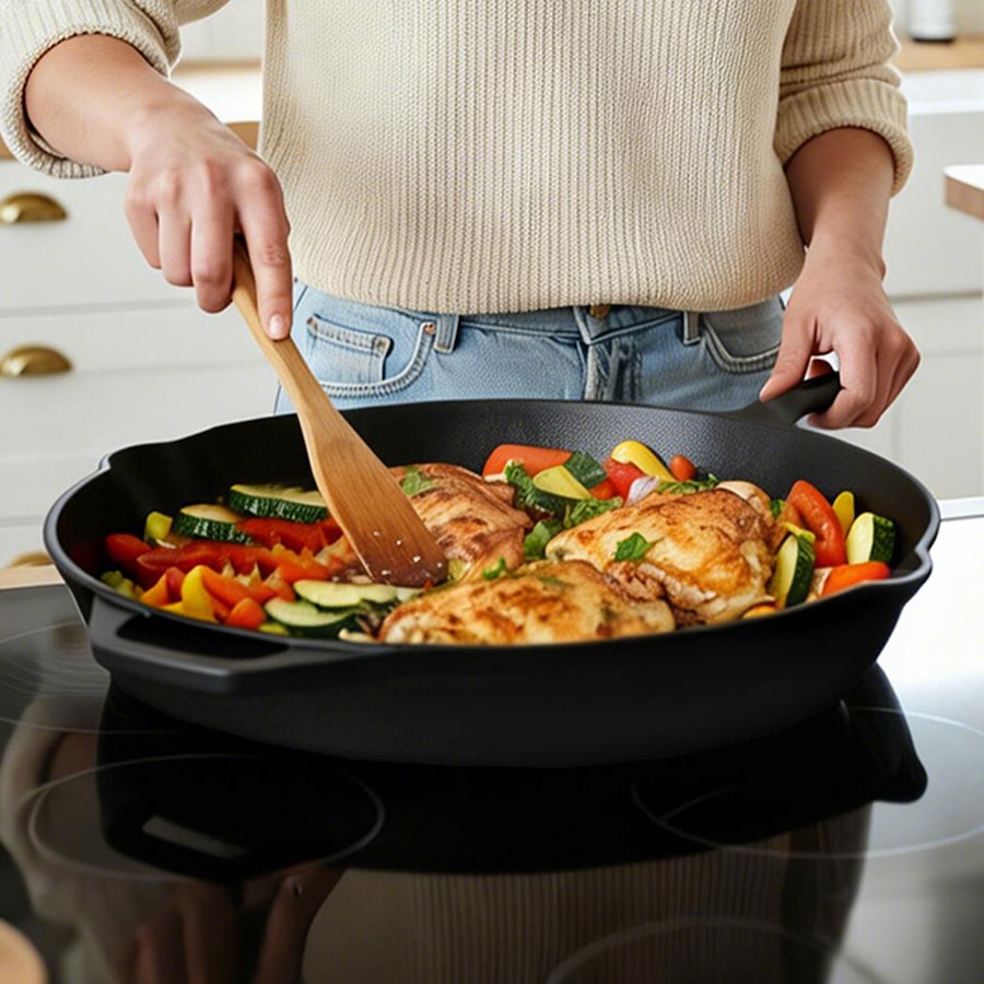 Toque Non Stick Frying Pan Cast Iron Steak Skillet BBQ Grill Cookware 38.5cm