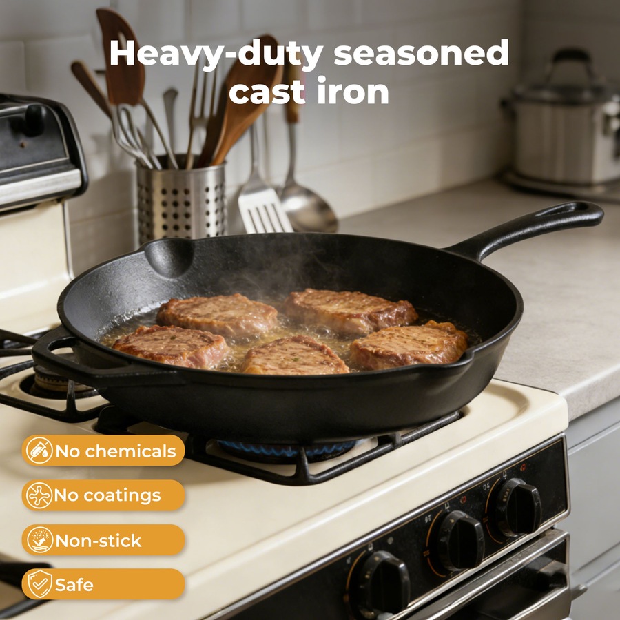 Toque Non Stick Frying Pan Cast Iron Steak Skillet BBQ Grill Cookware 38.5cm