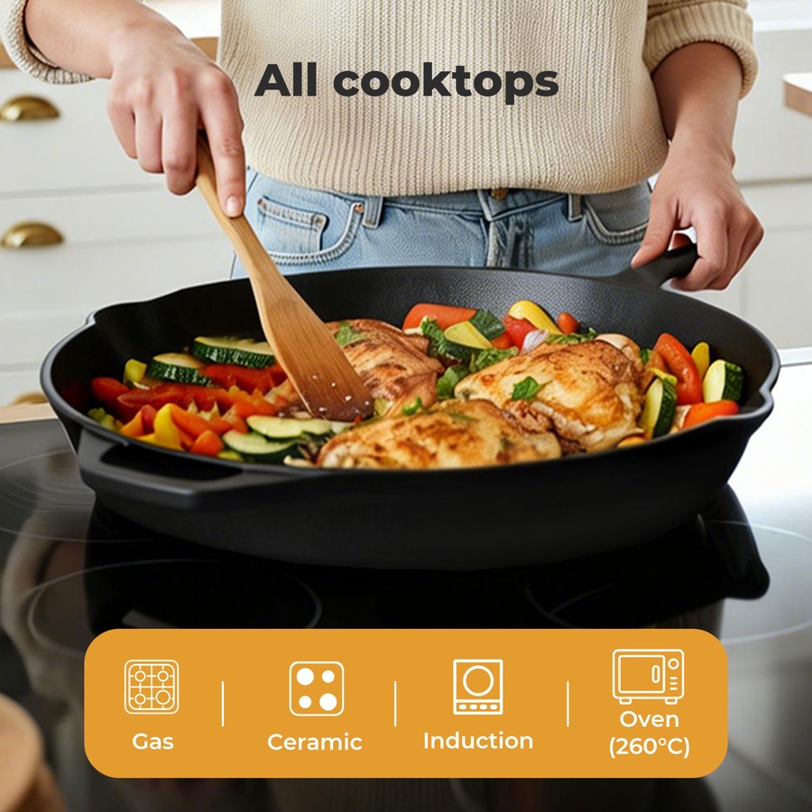 Toque Non Stick Frying Pan Cast Iron Steak Skillet BBQ Grill Cookware 38.5cm