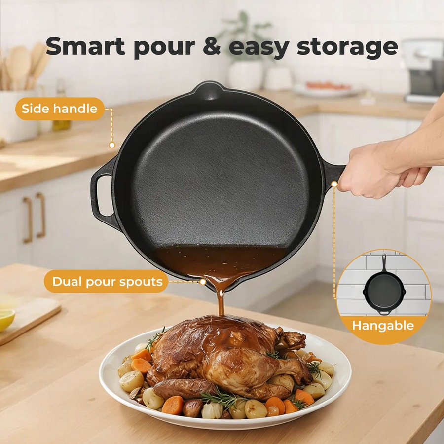 Toque Non Stick Frying Pan Cast Iron Steak Skillet BBQ Grill Cookware 38.5cm
