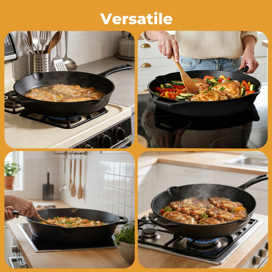 Toque Non Stick Frying Pan Cast Iron Steak Skillet BBQ Grill Cookware 38.5cm