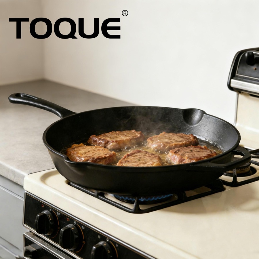 Toque Non Stick Frying Pan Cast Iron Steak Skillet BBQ Grill Cookware 38.5cm