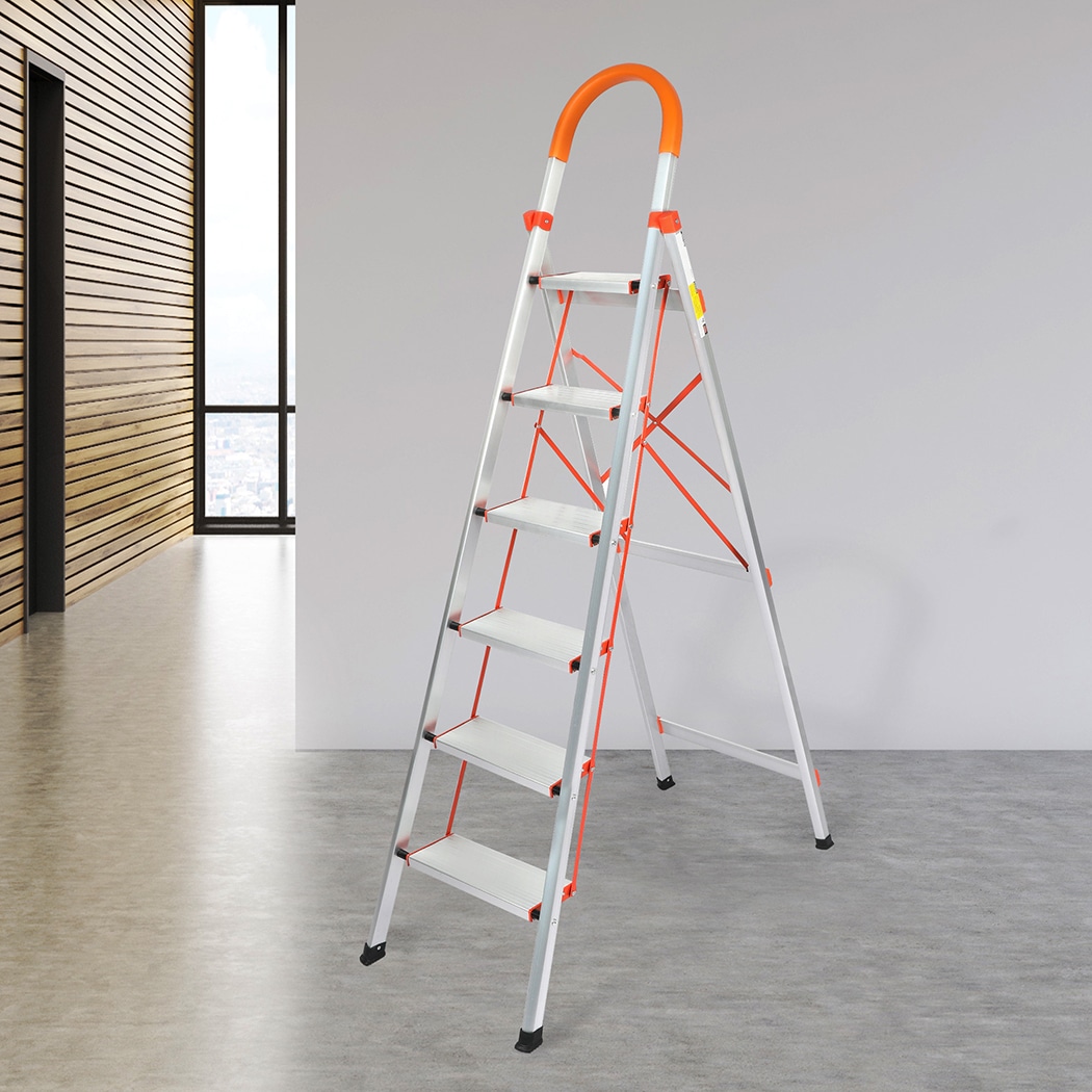 Traderight 6 Step Ladder Folding Aluminium Portable Multi Purpose Household Tool Australia