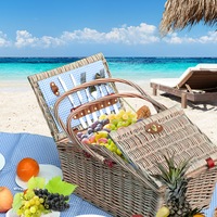Traderight 4 Person Picnic Basket Baskets Set Outdoor Blanket Willow Deluxe Folding Handle