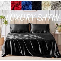 Hotel Quality King Size Satin Bed Sheets Set 6 Colours