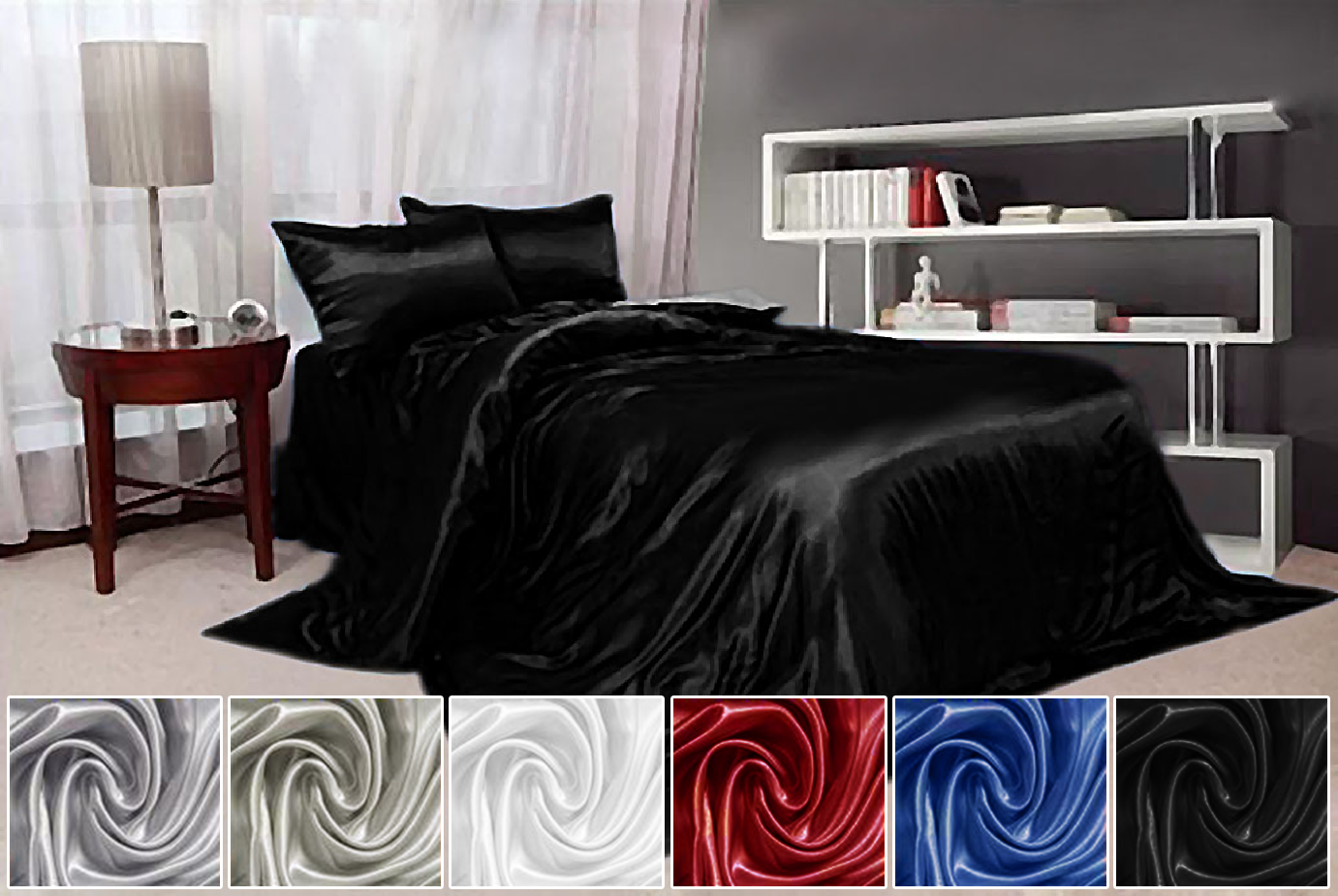 Hotel Quality King Size Satin Bed Sheets Set 6 Colours