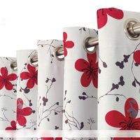Single Panel Eyelet Block Out Curtain Red & Floral