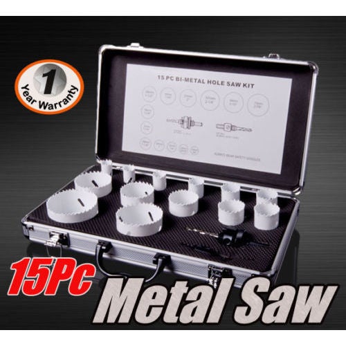 15pc High Speed Steel Bi-Metal Hole Saw Kit 19-73mm