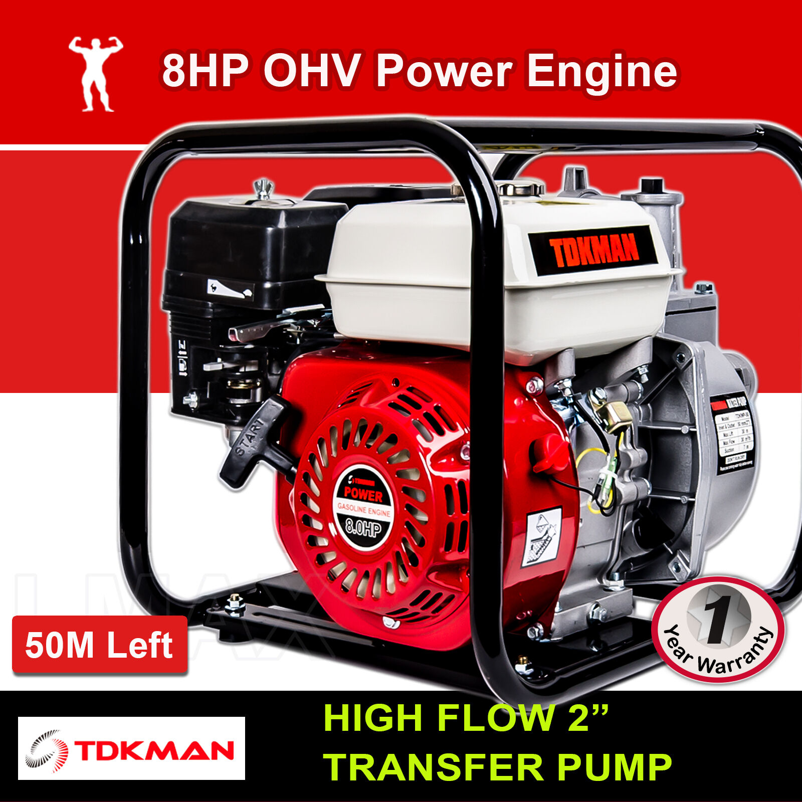 TDKMAN 2 Inch 2" Petrol High Flow Water Transfer Pump Home Garden Small