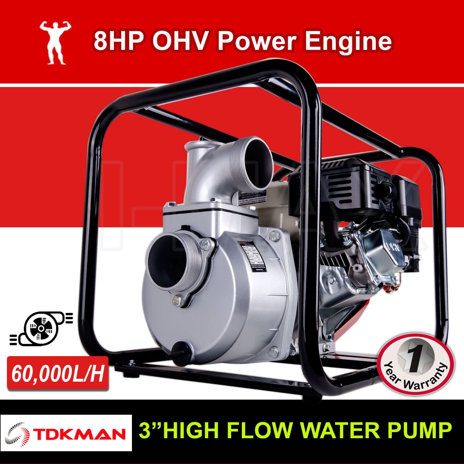 TDKMAN 3 Inch 3" Petrol High Flow Water Transfer Pump Home Garden Small