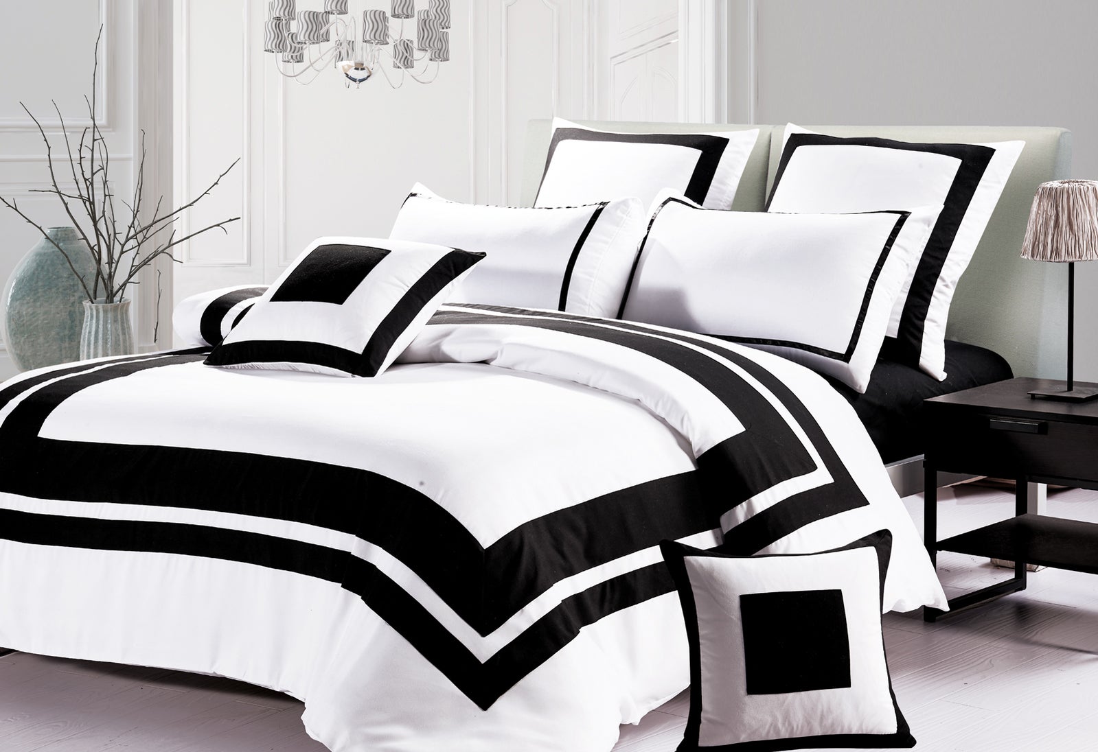 Luxton Abel Hotel Style Black White Quilt Cover Set /Optionals ( Queen / King / Super King size / Options)