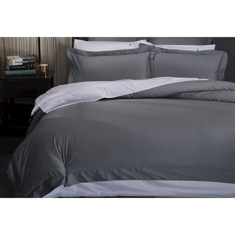 Buy 500tc Cotton Sateen Charcoal Quilt Cover Doona Cover Set Single