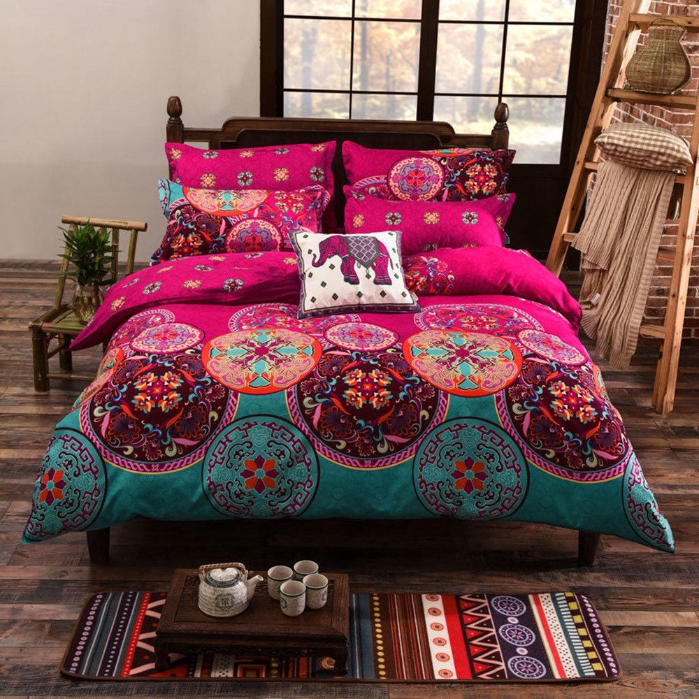 Boho Mandala Pink Quilt Cover Set /optionals( Single / Double / Queen / King / Extra Pillowcase Options)