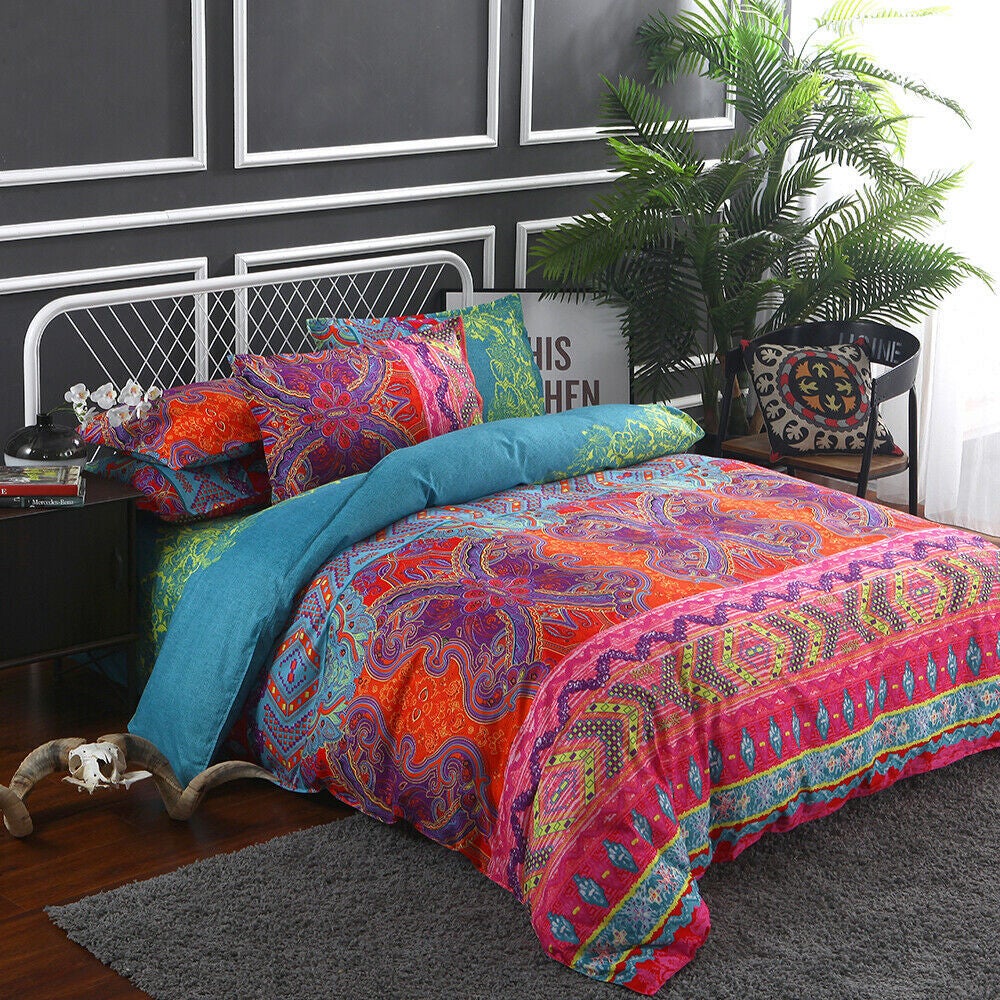 Boho Mandala Quilt Cover Set or optionals ( Queen / King / Double / Single size / extra pillowcase options)