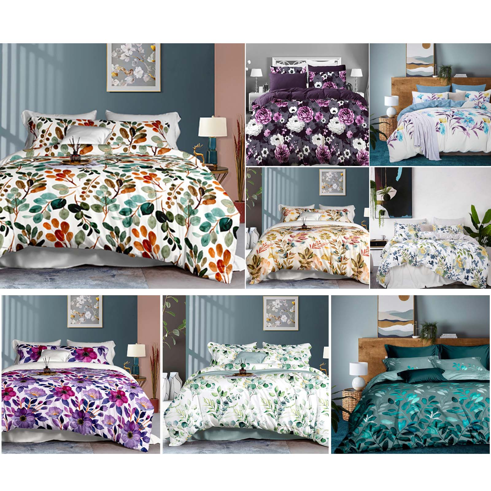 Botanical Floral Quilt Cover 3pcs Cottage Flower Doona Cover Set ( Single / Double / Queen / King size, Multiple Designs)
