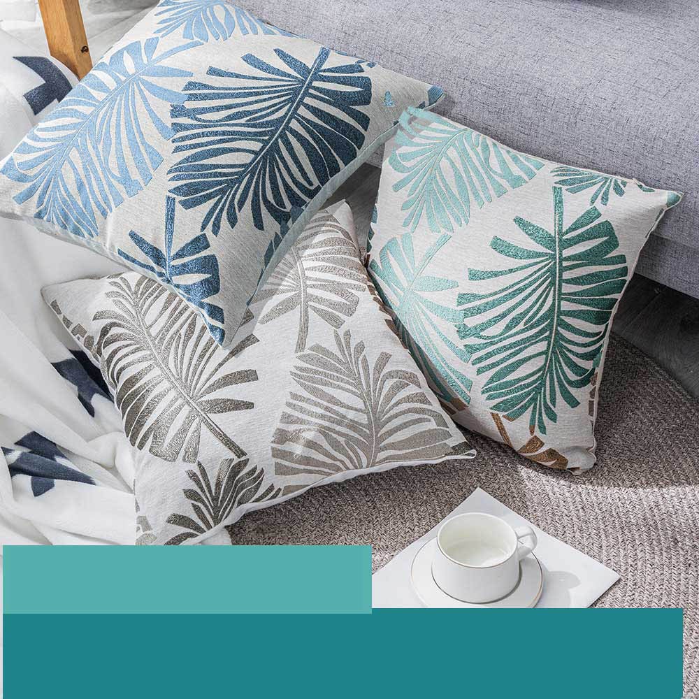 Cotton Linen Tropical Palm Cushion Covers 2pcs/4pcs Set Home Decoration ( Aqua / Grey / Blue )