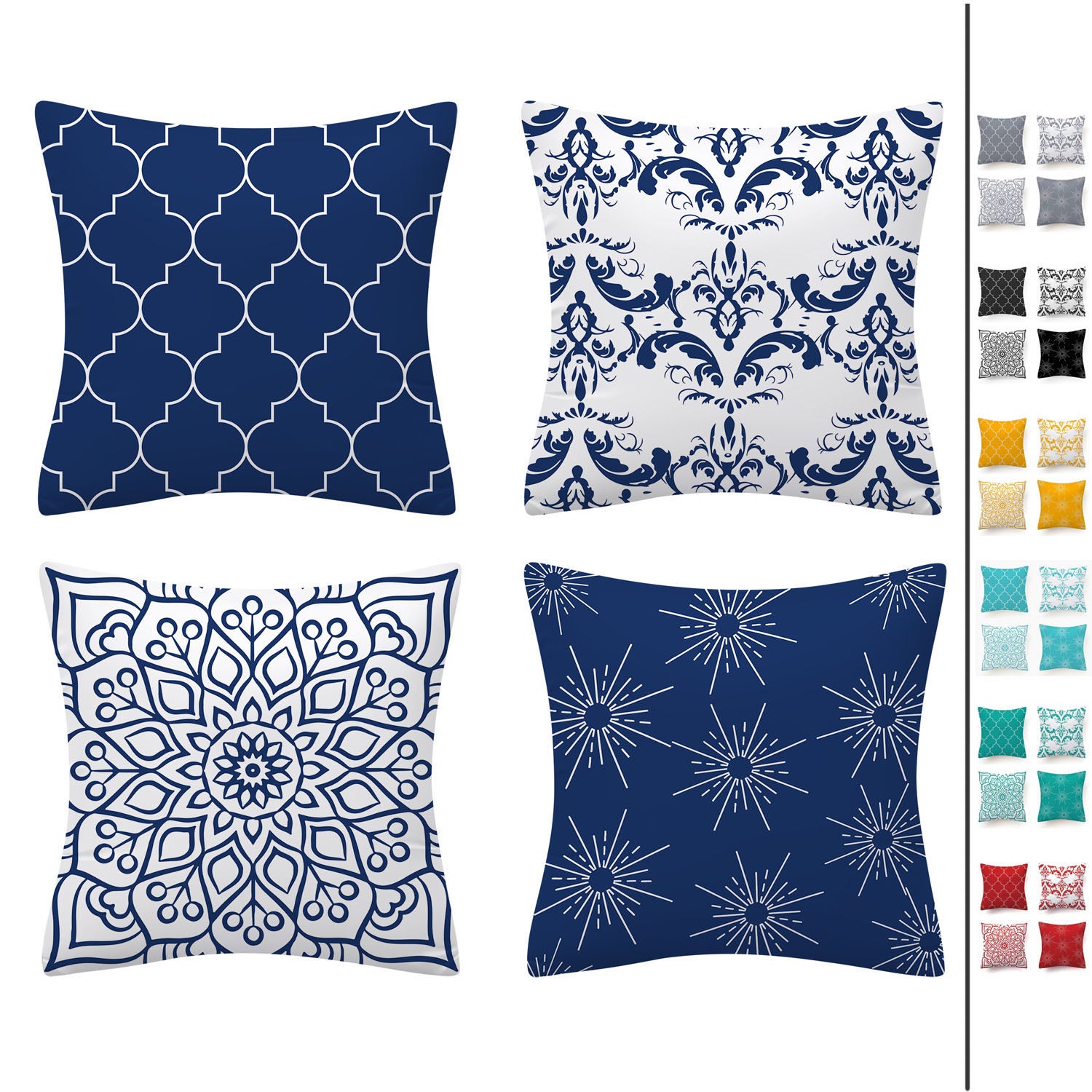 Set of 4 Decorative Cushion Covers 4pcs Value Set ( Grey Yellow Blue Black White Green Aqua Red Multiple Colors)