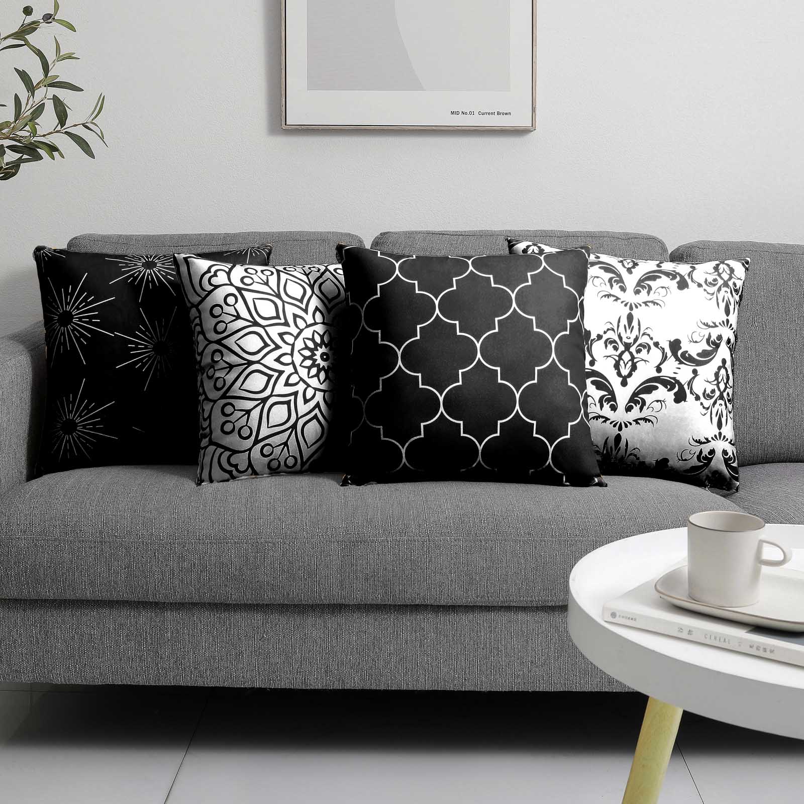 Grey sofa black clearance cushions