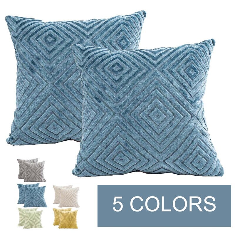 Flocking Velvet Square Cushion Covers 2PCS Pack for Home Decoration ( Grey Blue Yellow Beige Green Options, 45x45cm)