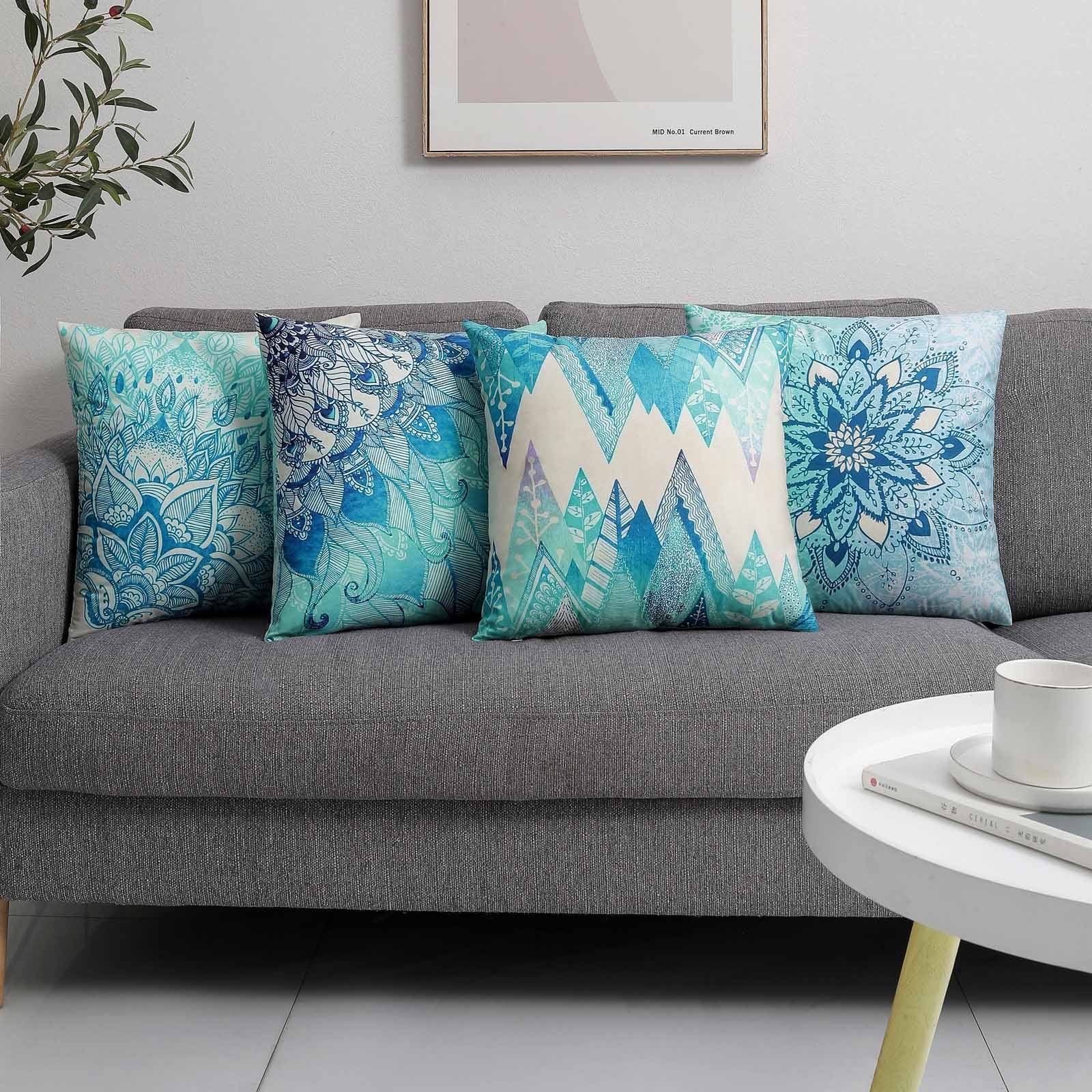 4PCs Home Decoration Cushion Covers Aqua Blue Turquoise Mandala 4PCs Value Pack