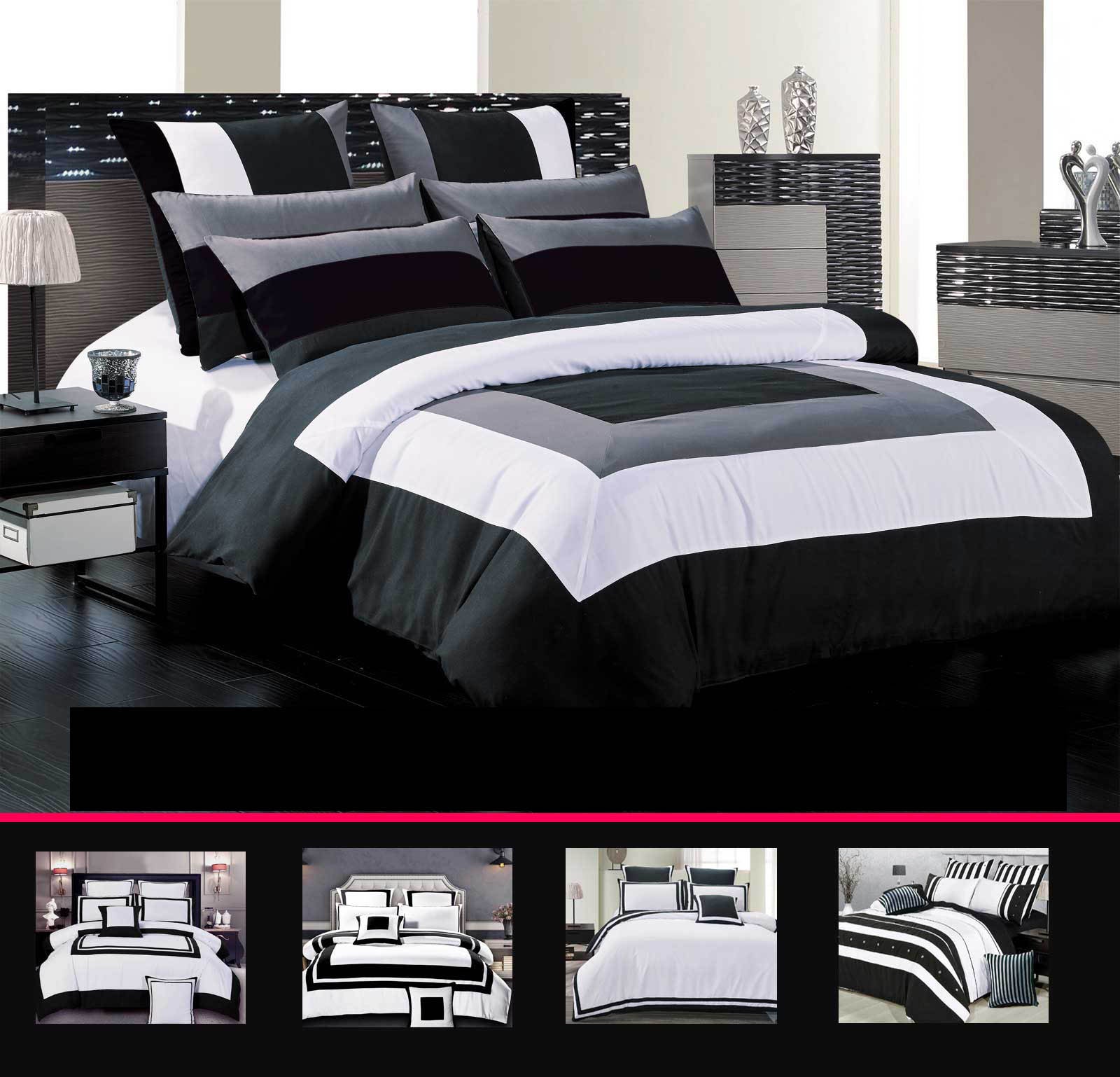 Hotel-Style Black White Quilt Cover Set /options( Queen / King / Super King / Double /Optionals)