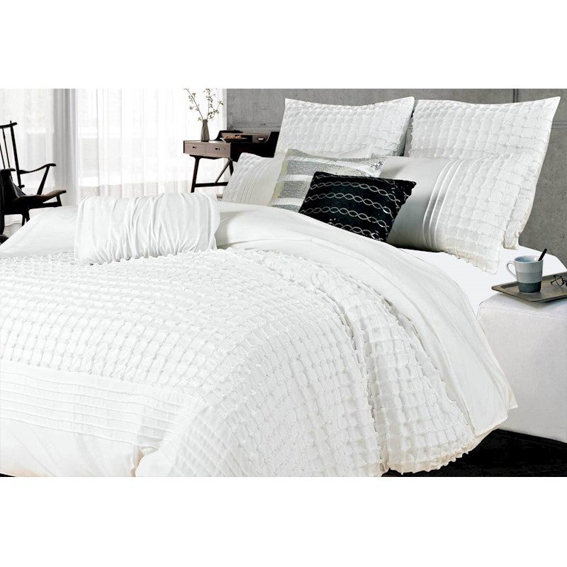 King Size White Pintuck 3pcs Quilt Cover Set