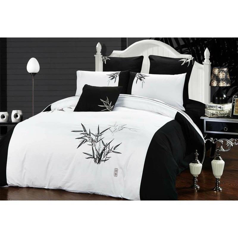 Buy Luxton Black White Quilt Cover Oriental Bamboo Embroidered Doona