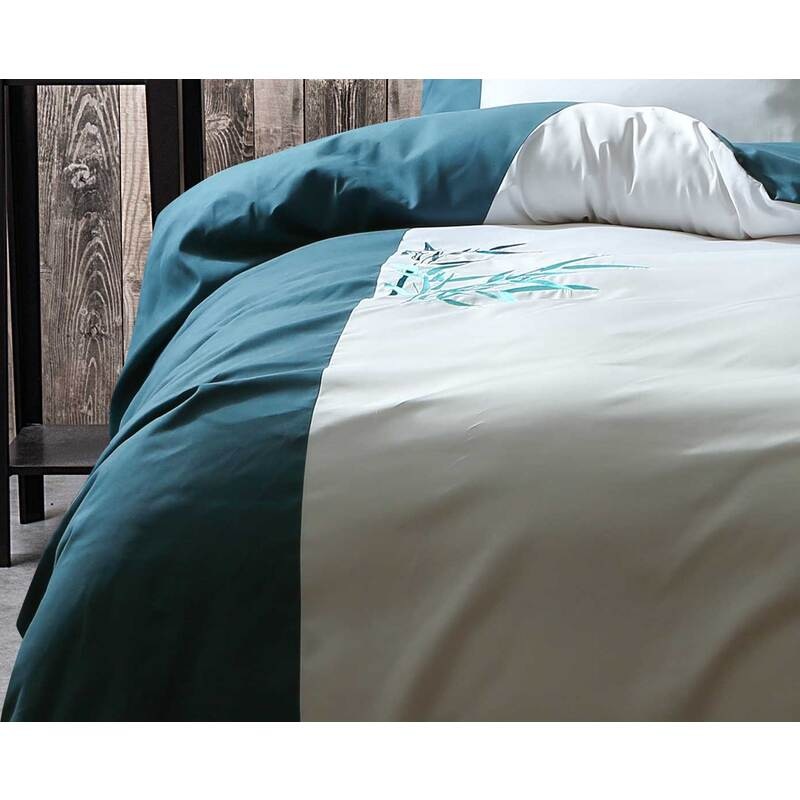 Buy Oriental Bamboo Quilt Cover Set Teal Aqua Embroidery ( Queen / King
