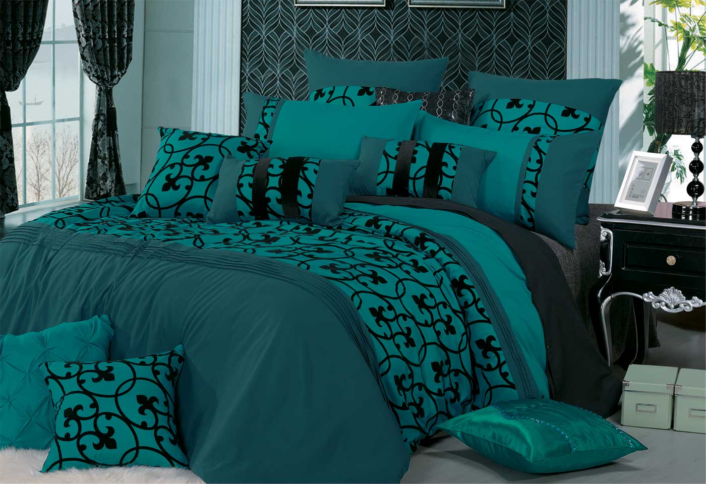 Lyde Deep Teal Green Quilt Cover 3pcs Doona Cover Set /optionals ( Queen / King / Super King / Double / optionals)